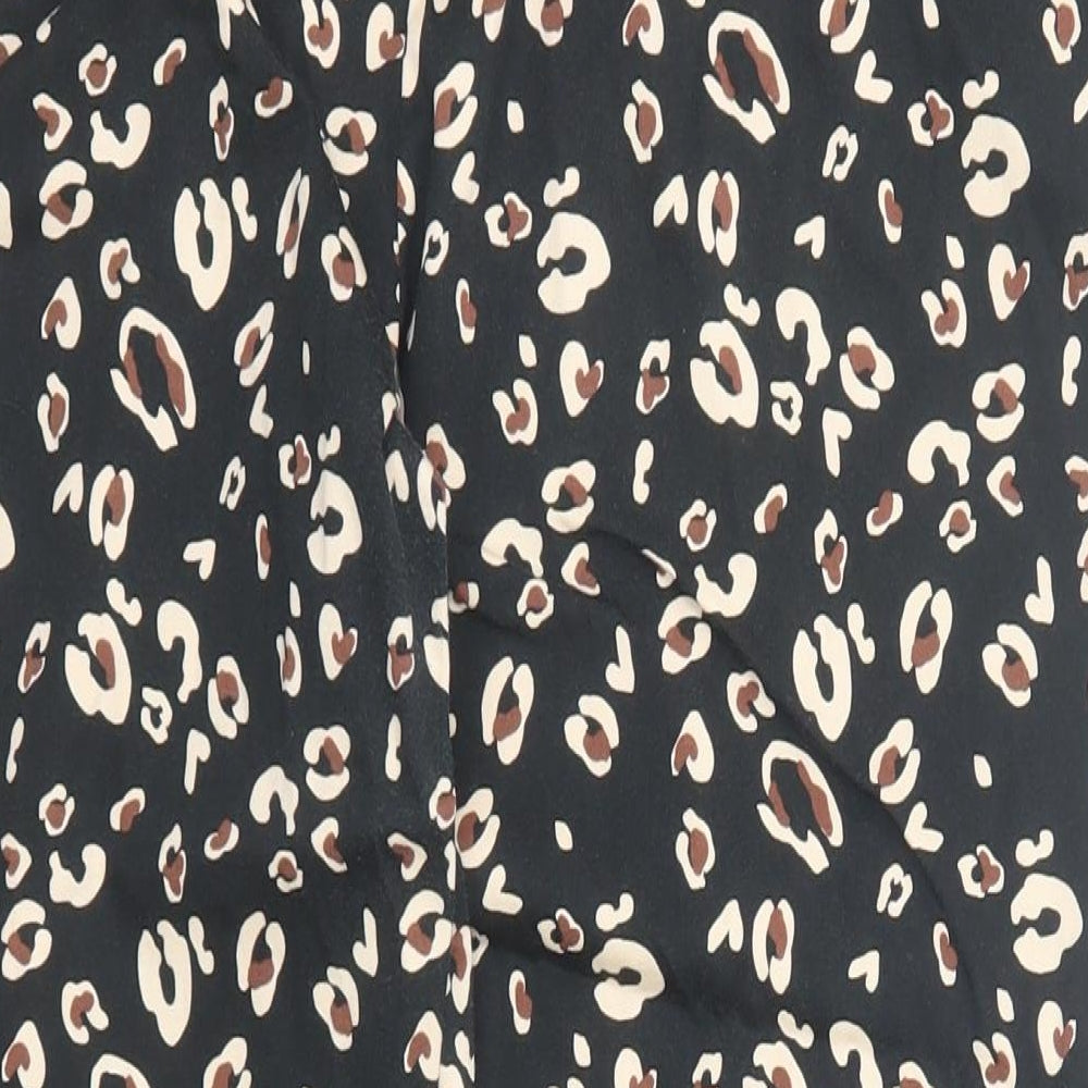 Dorothy Perkins Womens Black Animal Print Cotton Trousers Size 16 Regular Zip - Leopard Pattern