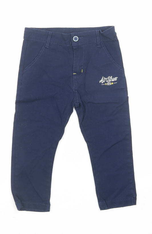 J.N.S Boys Blue Cotton Chino Trousers Size 3 Years Regular Zip