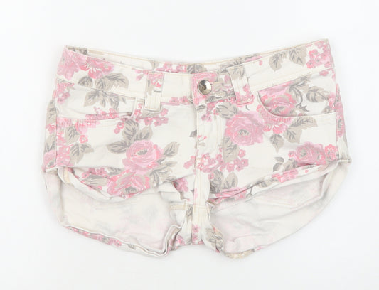 Miso Womens Pink Floral Cotton Hot Pants Shorts Size 8 Regular Zip - Rose Print