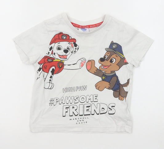 Paw Patrol Boys White Cotton Pullover T-Shirt Size 2-3 Years Crew Neck Pullover - Pawsome Friends