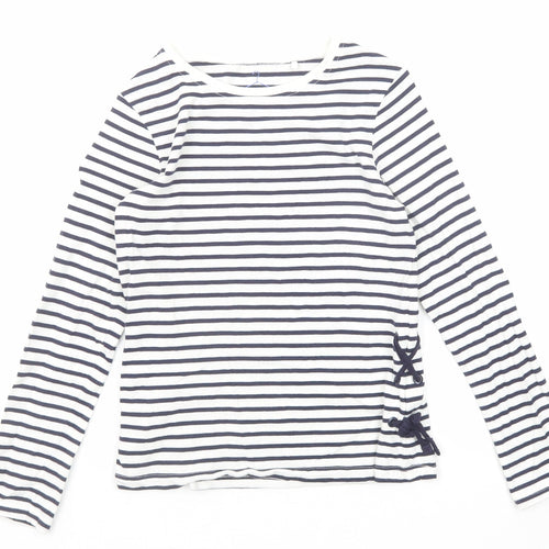 NEXT Girls Blue Striped Cotton Basic T-Shirt Size 9 Years Round Neck Pullover