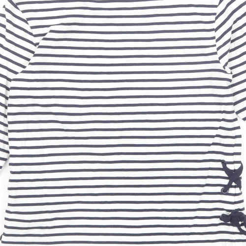 NEXT Girls Blue Striped Cotton Basic T-Shirt Size 9 Years Round Neck Pullover