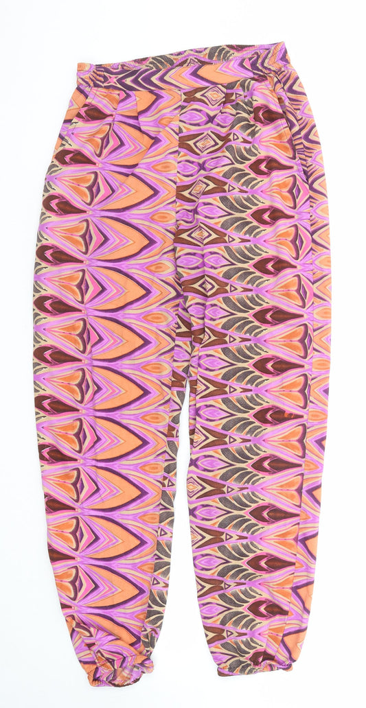 Boohoo Womens Multicoloured Geometric Polyester Harem Trousers Size 8 Regular