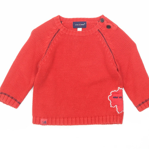 Anne Ar Breiz Boys Red Round Neck Cotton Pullover Jumper Size 4 Years Button