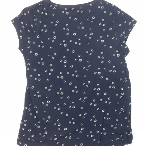 H&M Girls Blue Geometric Cotton Basic T-Shirt Size 9-10 Years Round Neck Pullover - Flower Details