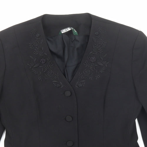 Laura Ashley Womens Black Jacket Blazer Size 8 Button - Flower Detail