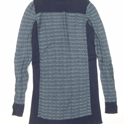 Calvin Klein Womens Blue Geometric Acrylic Kaftan Size S Round Neck Pullover