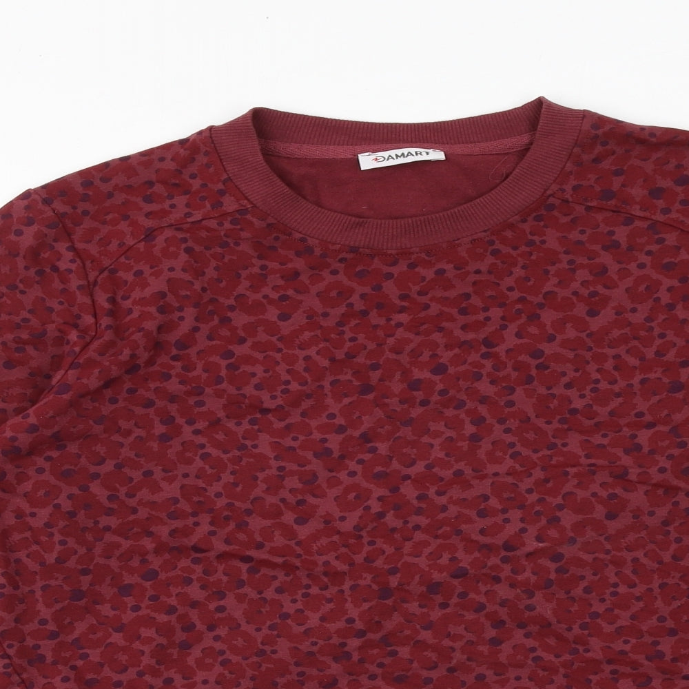 Damart Womens Red Geometric Cotton Pullover Sweatshirt Size 10 Pullover - Size 10-12