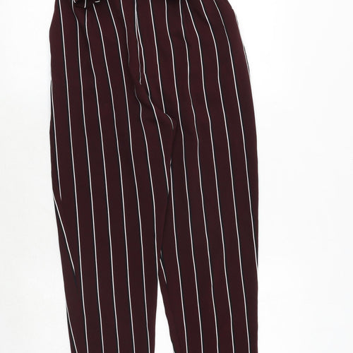 Pull&Bear Womens Red Striped Polyester Trousers Size S Regular Tie