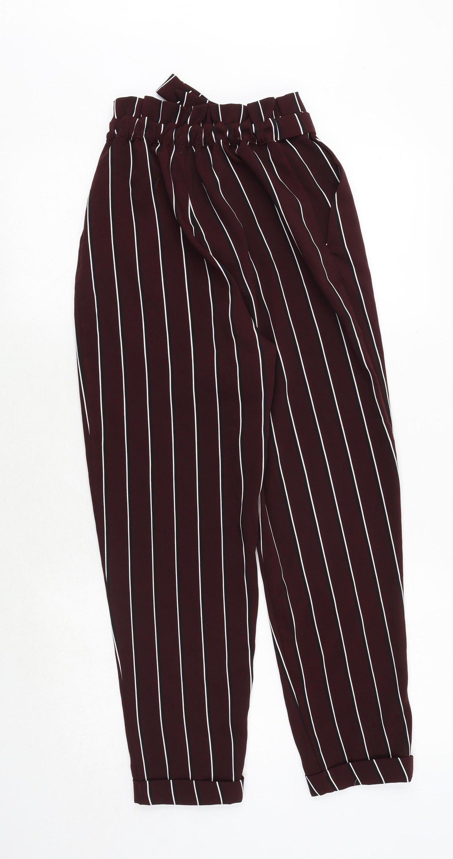Pull&Bear Womens Red Striped Polyester Trousers Size S Regular Tie