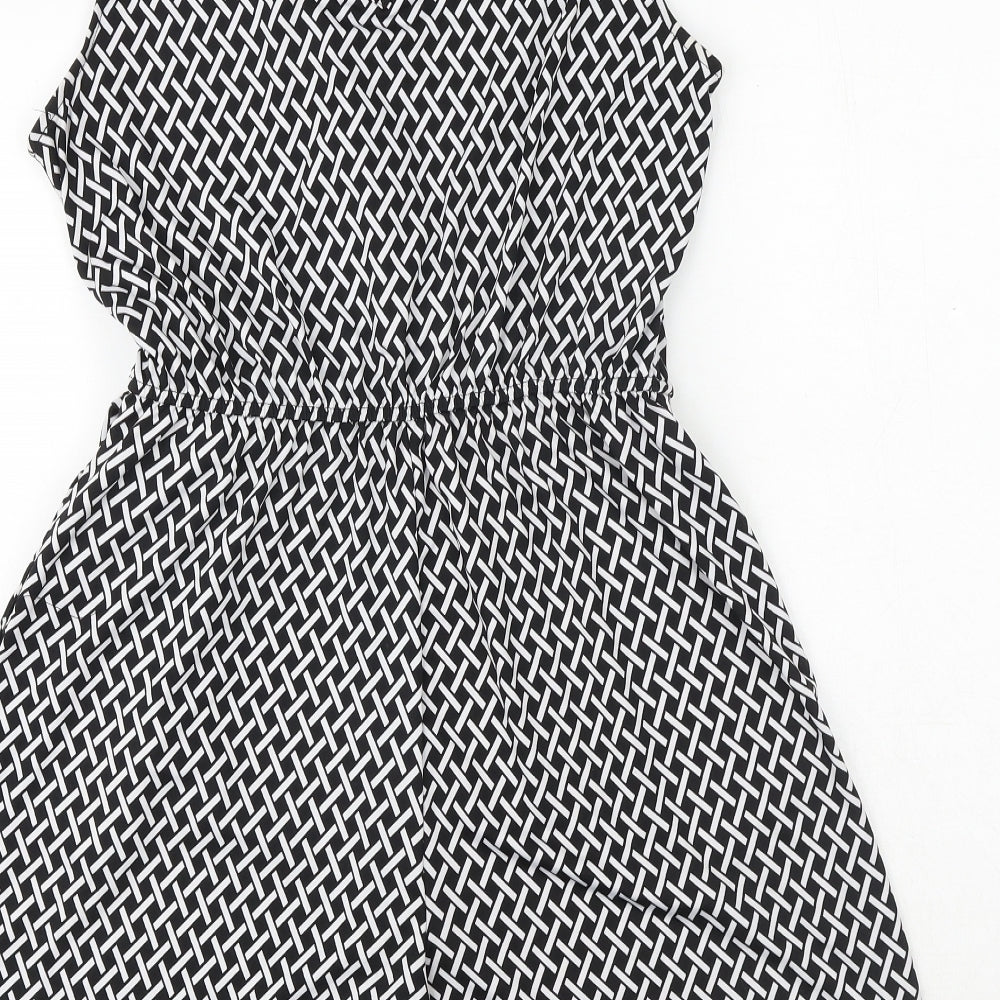 Emma & Michele Womens Black Geometric Viscose Playsuit One-Piece Size M Tie - Tie Front Detail