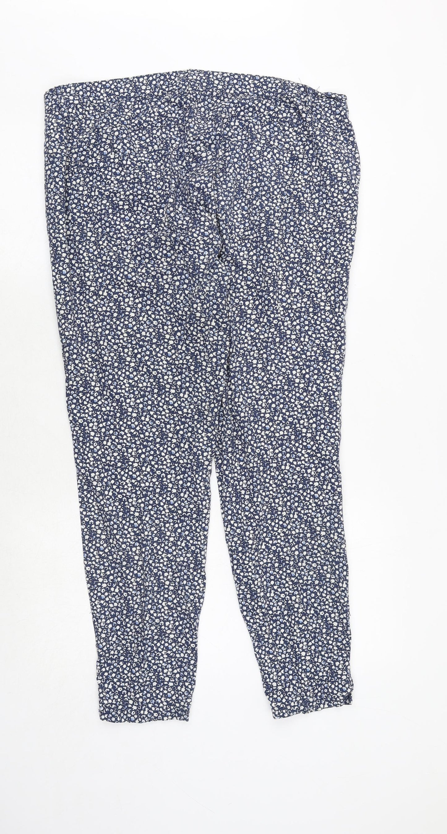 United Colors of Benetton Womens Blue Geometric Cotton Trousers Size 18 Regular Zip