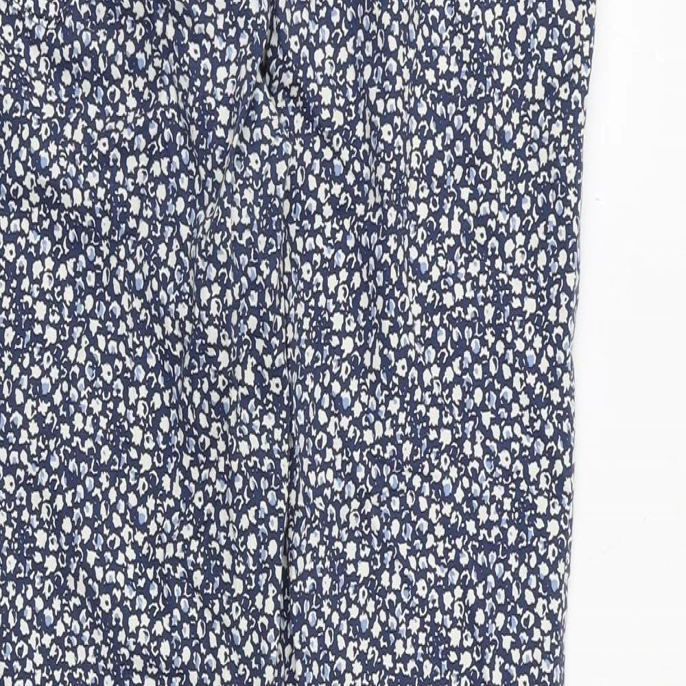 United Colors of Benetton Womens Blue Geometric Cotton Trousers Size 18 Regular Zip