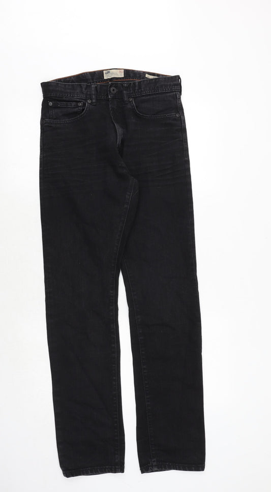 Marks and Spencer Mens Black Cotton Straight Jeans Size 30 in L32 in Regular Zip
