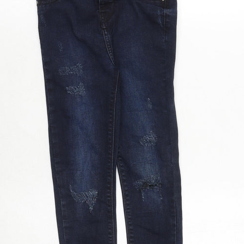 River Island Girls Blue Cotton Skinny Jeans Size 8 Years Regular Zip