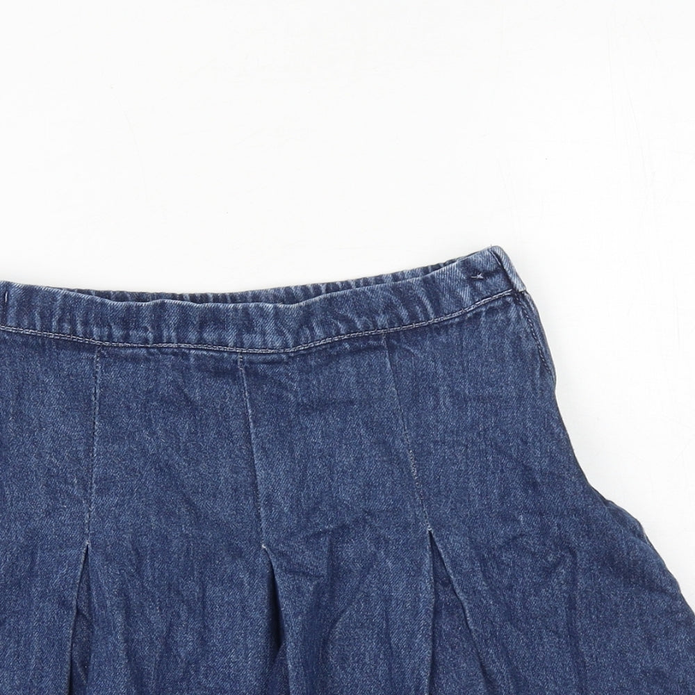 NEXT Girls Blue 100% Cotton Skater Skirt Size 9 Years Regular Zip