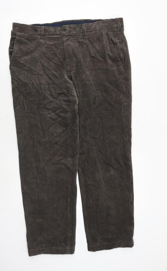 Marks and Spencer Mens Brown Cotton Trousers Size 36 in L29 in Regular Zip