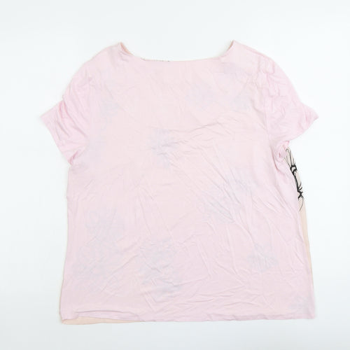 RJR.John Rocha Womens Pink Floral Polyester Basic Blouse Size 14 Round Neck