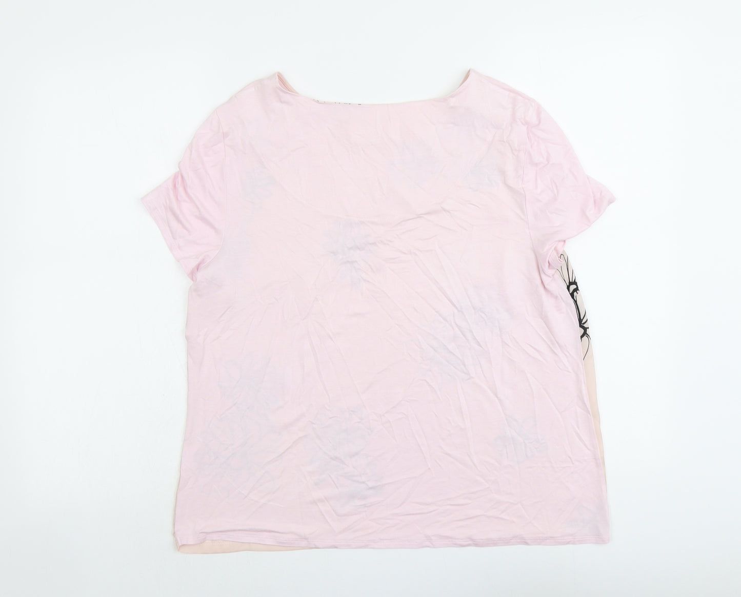 RJR.John Rocha Womens Pink Floral Polyester Basic Blouse Size 14 Round Neck