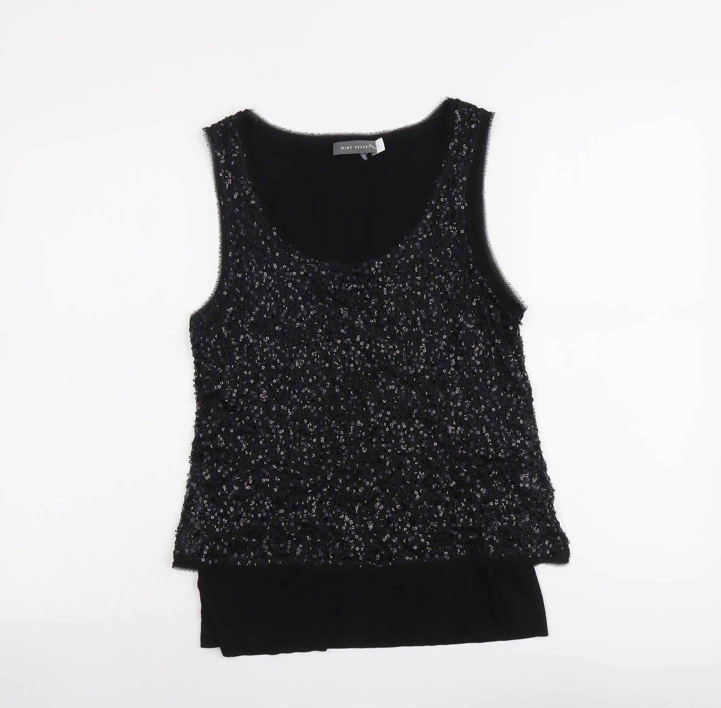 Mint Velvet Womens Black Polyester Basic Tank Size 10 Round Neck