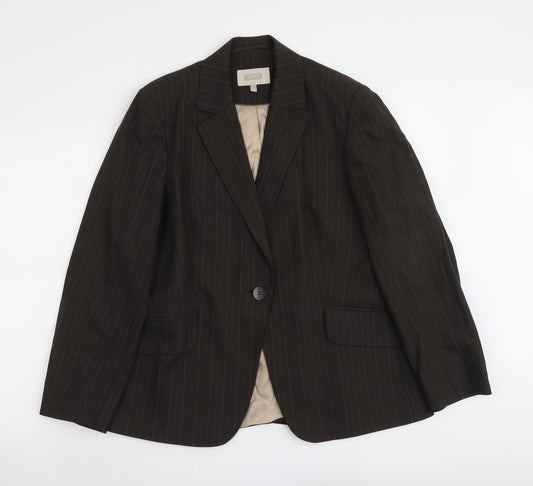 NEXT Womens Brown Pinstripe Polyester Jacket Suit Jacket Size 18