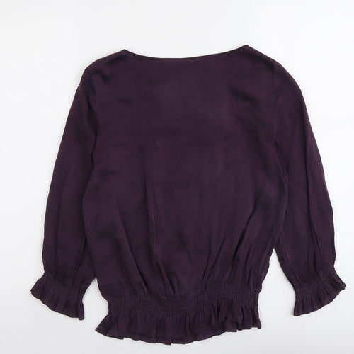 Ted Baker Womens Purple Silk Basic Blouse Size 10 Round Neck