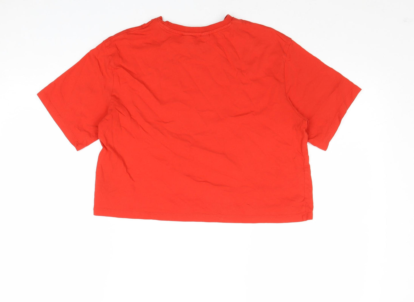 H&M Girls Red Cotton Basic T-Shirt Size 13-14 Years Round Neck Pullover - Boston