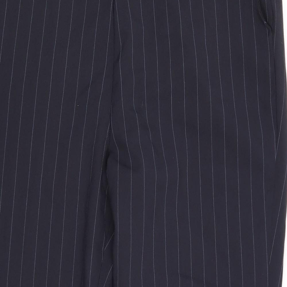 Bonmarché Womens Blue Striped Polyester Trousers Size 16 Regular