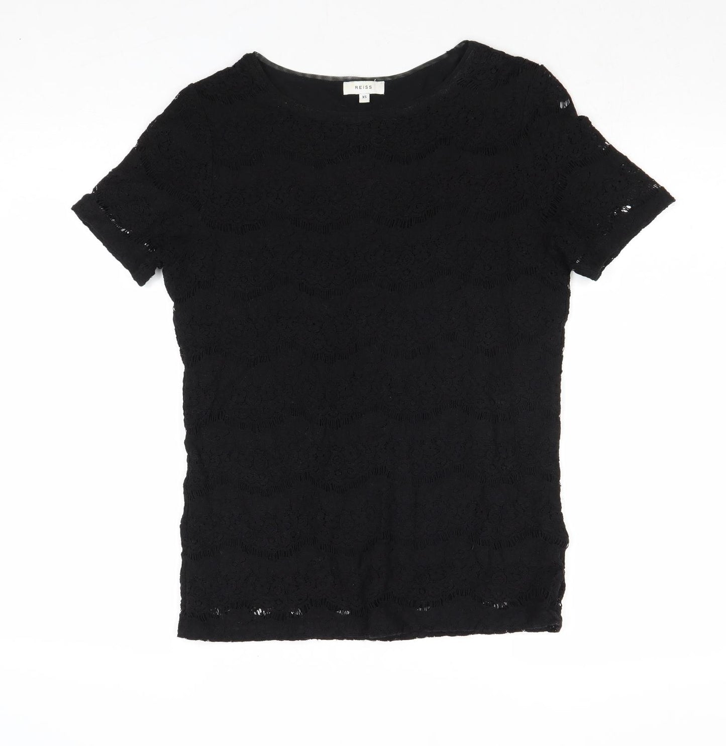 Reiss Womens Black Viscose Basic T-Shirt Size XS Round Neck