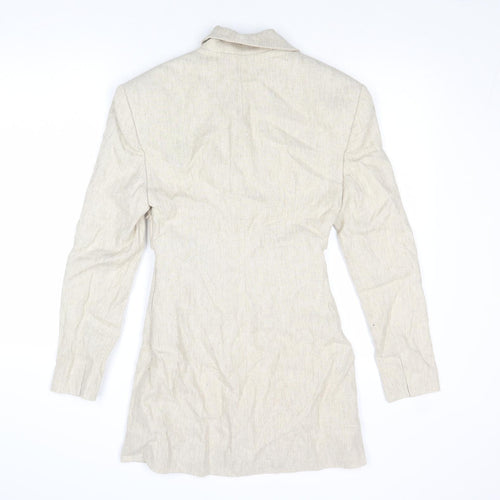 Zara Womens Beige Polyester Jacket Dress Size S Collared Snap - Shoulder Pads