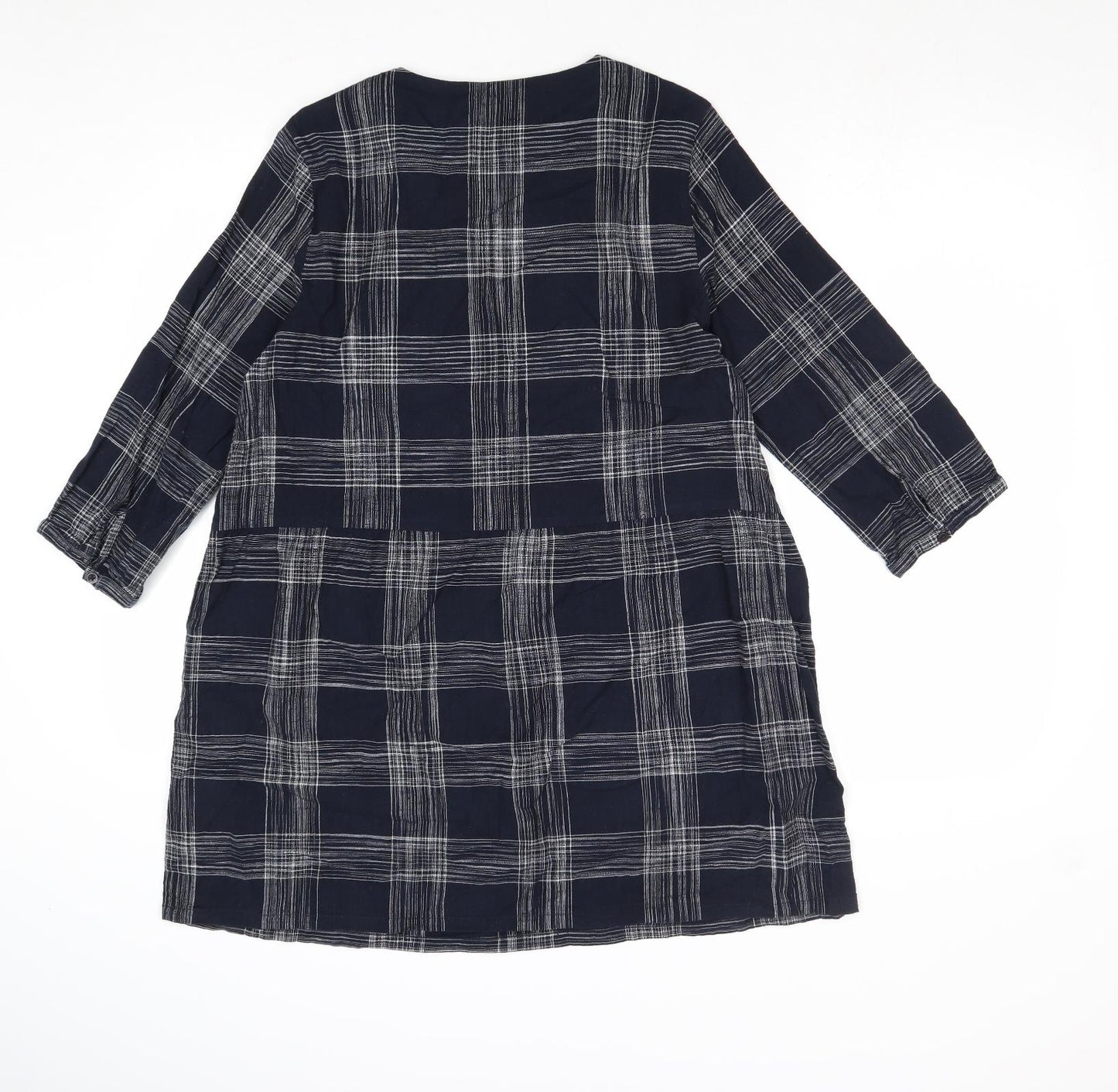 Seasalt Womens Blue Check Cotton A-Line Size 12 V-Neck Pullover