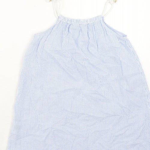 H&M Girls Blue Striped Cotton Tank Dress Size 8-9 Years Square Neck Pullover