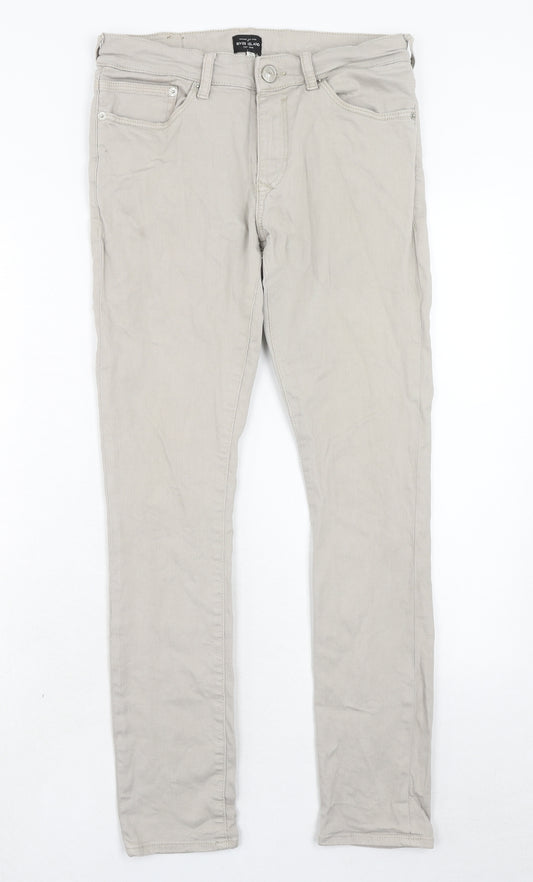 River Island Mens Beige Cotton Skinny Jeans Size 30 in L32 in Regular Zip