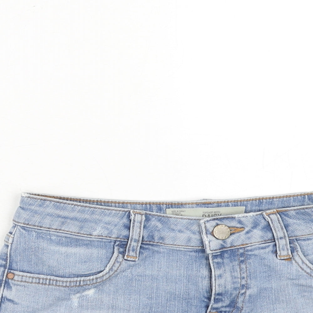 Topshop Womens Blue Cotton Hot Pants Shorts Size 6 Regular Zip