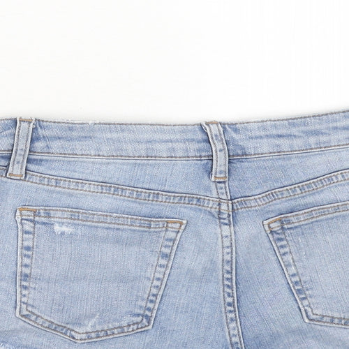 Topshop Womens Blue Cotton Hot Pants Shorts Size 6 Regular Zip