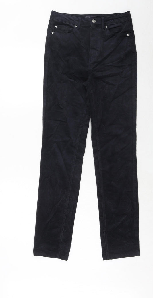 Marks and Spencer Womens Blue Herringbone Cotton Trousers Size 8 Regular Zip