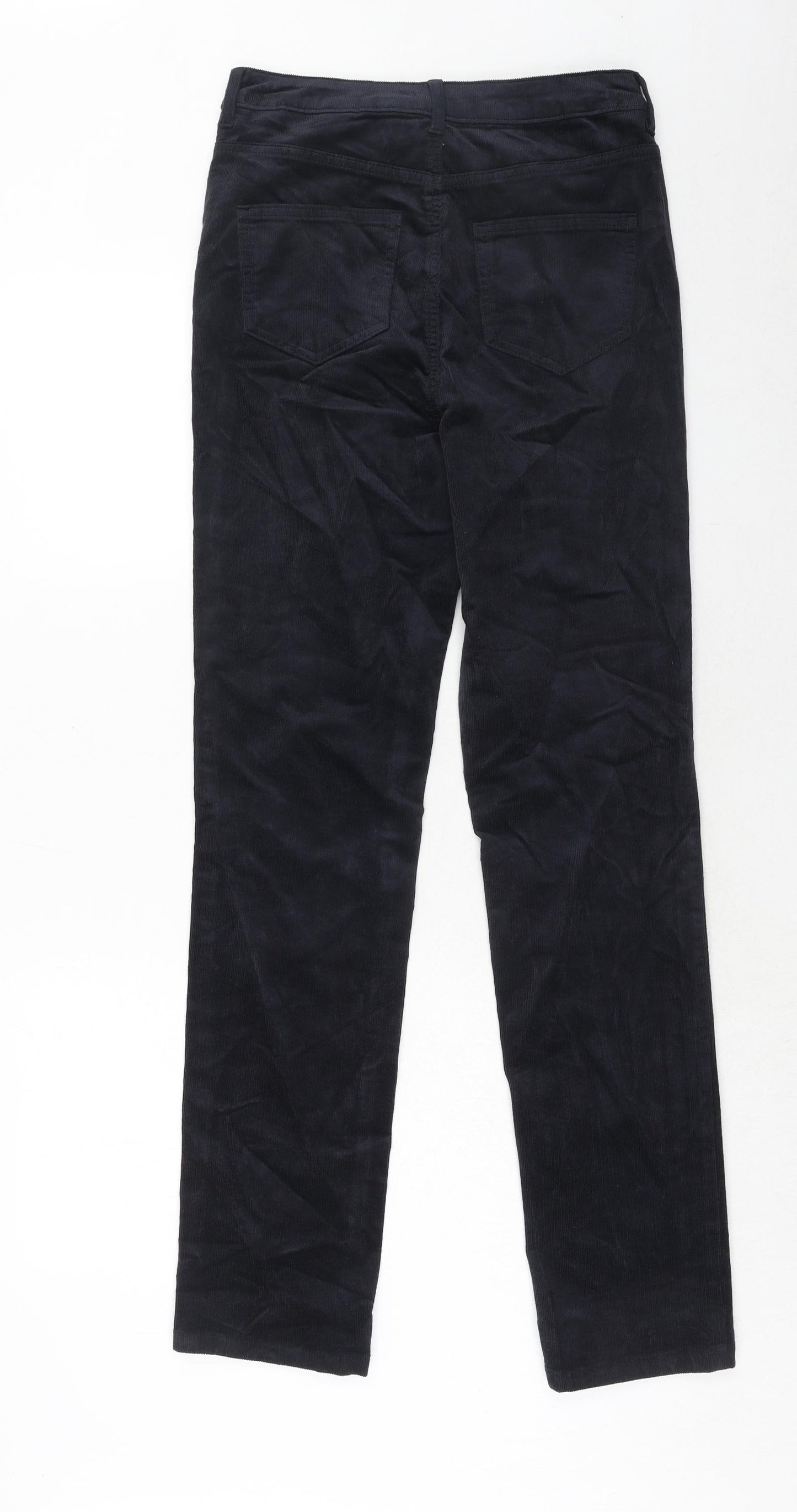 Marks and Spencer Womens Blue Herringbone Cotton Trousers Size 8 Regular Zip