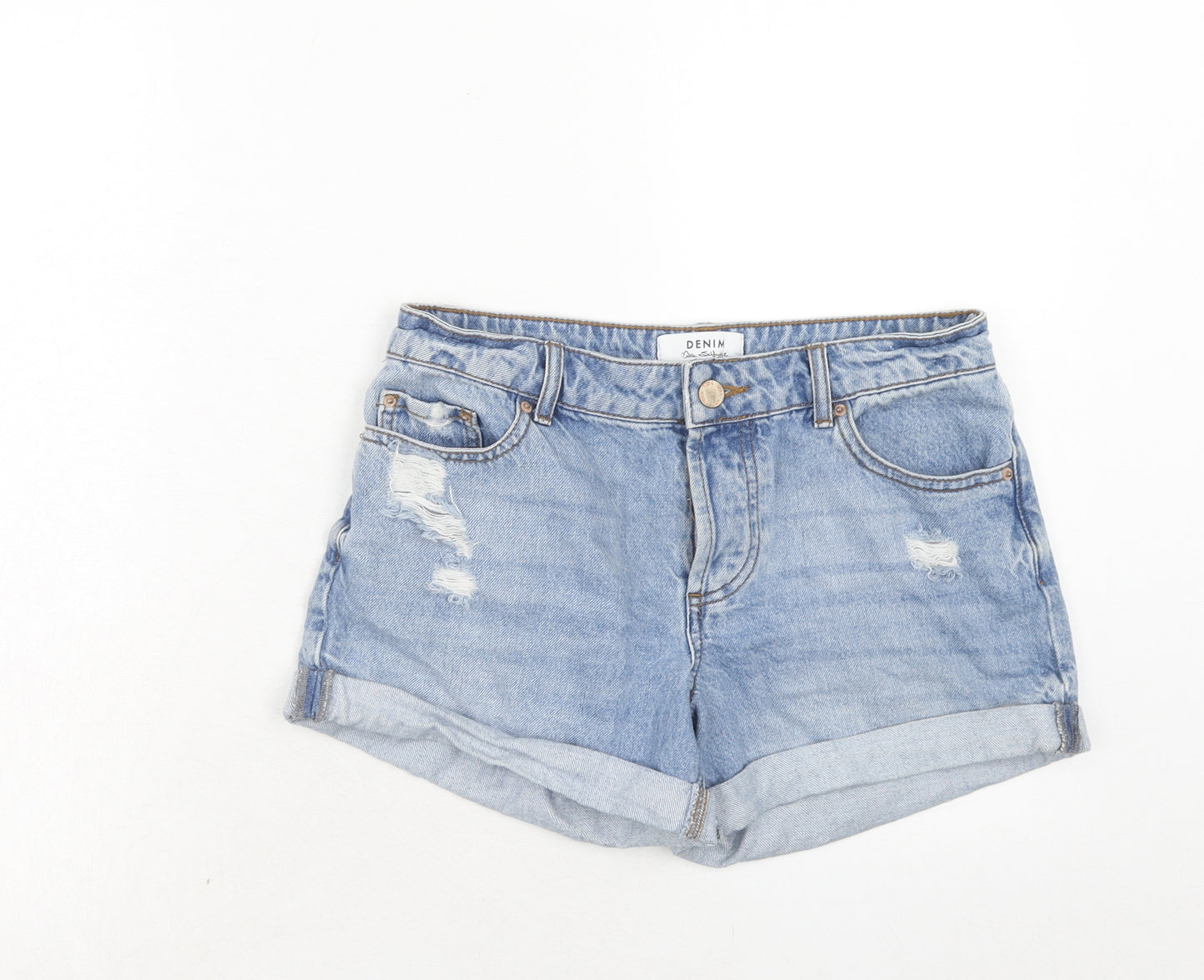 Miss Selfridge Womens Blue Cotton Hot Pants Shorts Size 8 Regular Zip - Distressed