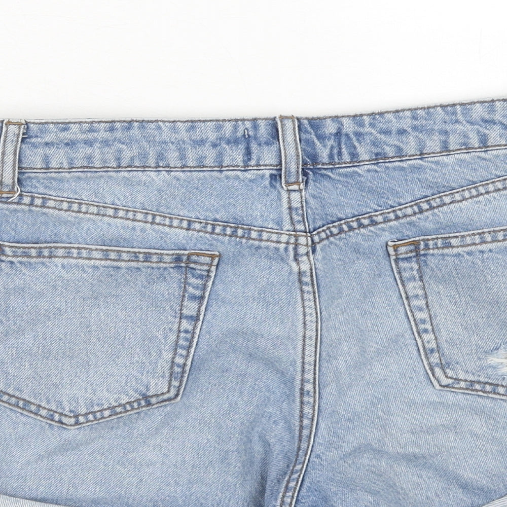 Miss Selfridge Womens Blue Cotton Hot Pants Shorts Size 8 Regular Zip - Distressed