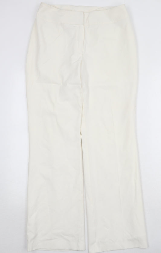 NEXT Womens Ivory Polyester Trousers Size 14 Regular Zip