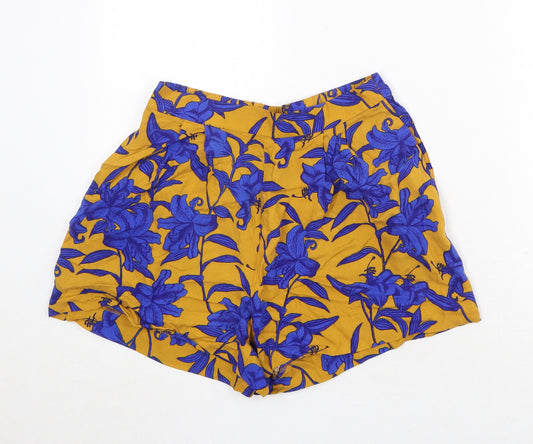 H&M Womens Blue Floral Viscose Basic Shorts Size 10 Regular Pull On