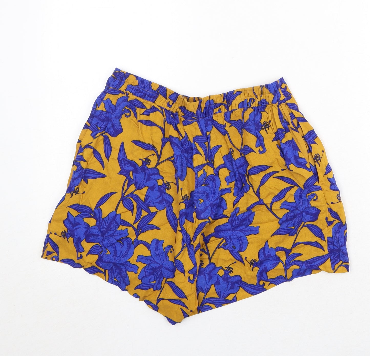 H&M Womens Blue Floral Viscose Basic Shorts Size 10 Regular Pull On