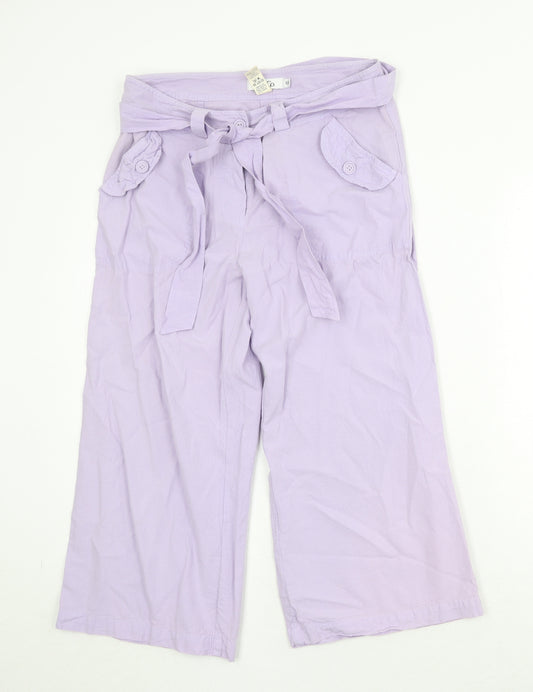 M&Co Womens Purple Cotton Trousers Size 10 Regular Zip