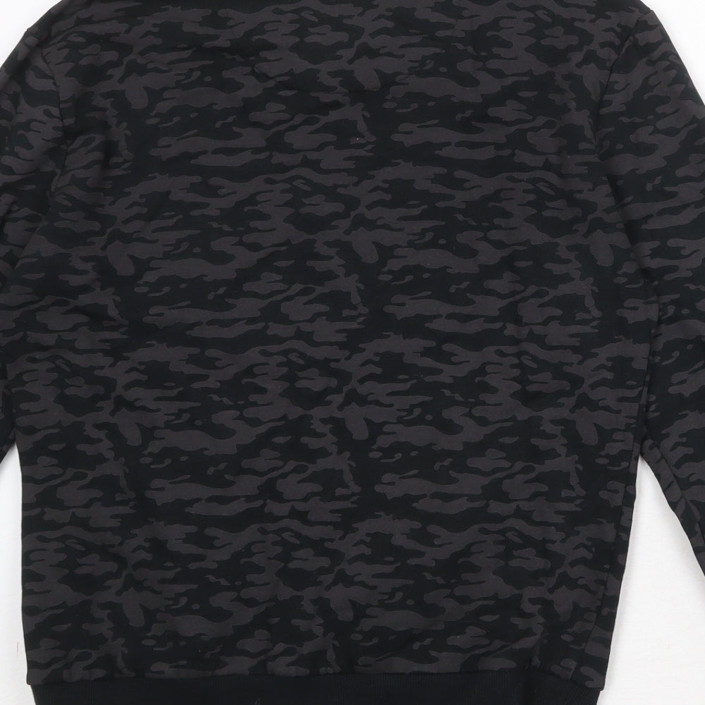 Brave Soul Mens Black Camouflage Cotton Full Zip Sweatshirt Size S