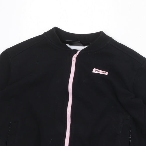 USA Pro Girls Black Cotton Full Zip Sweatshirt Size 9-10 Years Zip