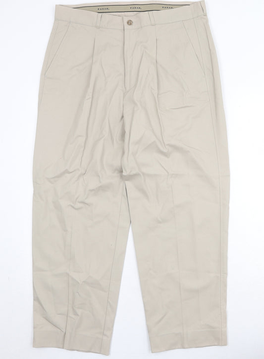 Farah Mens Beige Cotton Trousers Size 36 in Regular Zip