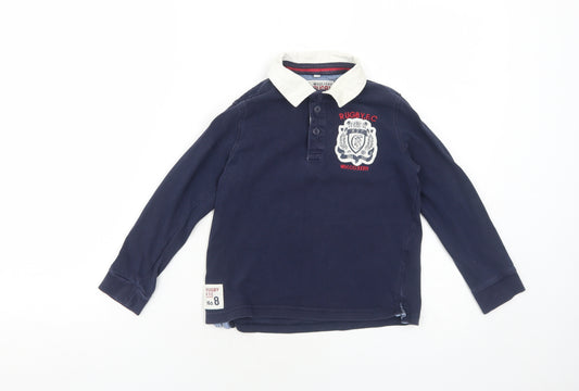 Marks and Spencer Boys Blue Cotton Pullover Polo Size 5-6 Years Collared Button - Rugby