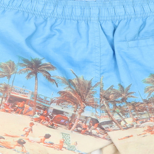 Topman Mens Blue Geometric Polyester Sweat Shorts Size S Regular Drawstring - Size S-M, Swim Shorts