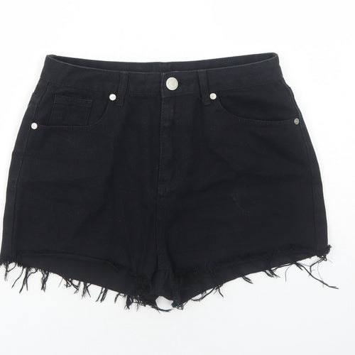 Boohoo Womens Black Cotton Cut-Off Shorts Size 10 Regular Zip