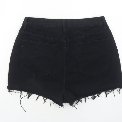 Boohoo Womens Black Cotton Cut-Off Shorts Size 10 Regular Zip